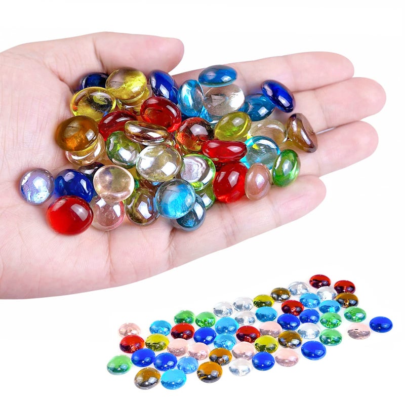 KINGOU 50 pcs Replacement Mancala Stones Mixed Colored Flat Glass Pebbles/Beads/Gems for Games (12-15mm) - Image 1